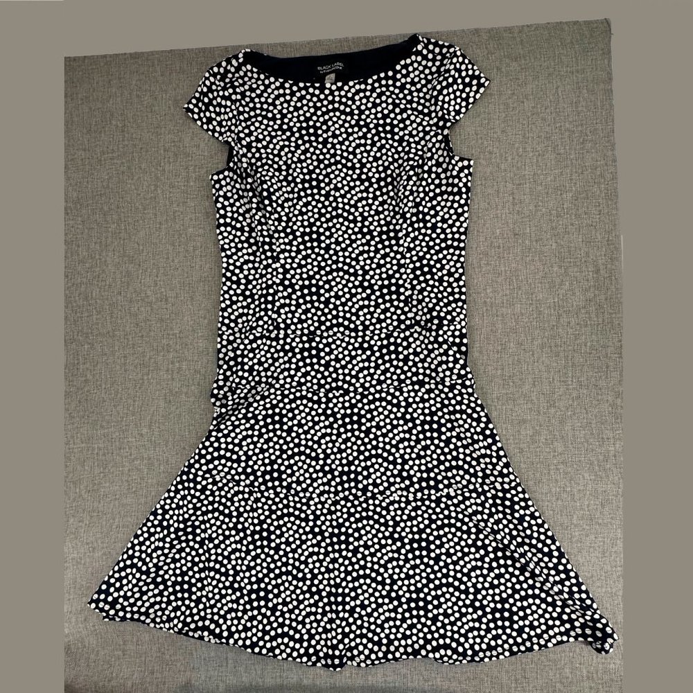 Black Label By Evan Picone Dress Polka Dot Size 8 Cap Sleeve Pullover Stretch